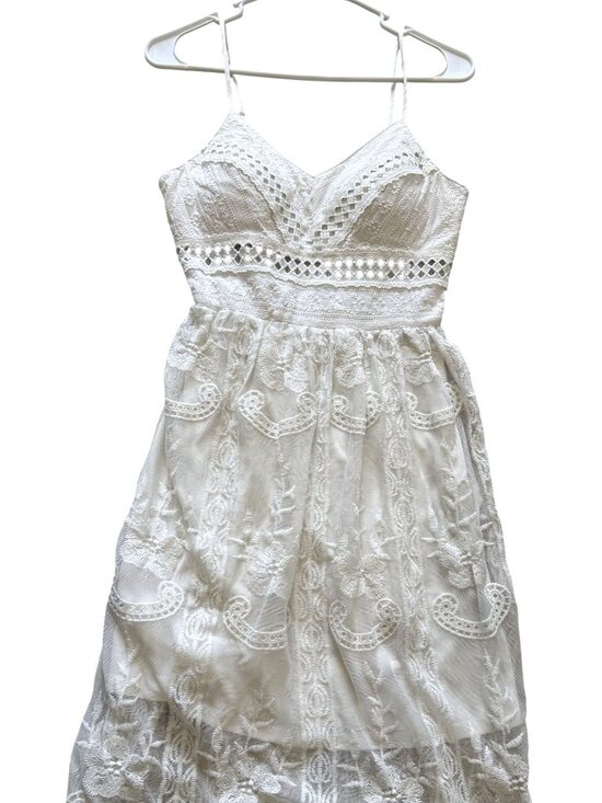 Rebellion Again Dresses & Skirts - Rebellion Again White Lace Sheer Maxi Dress Lace Spaghetti Straps Lace Size M